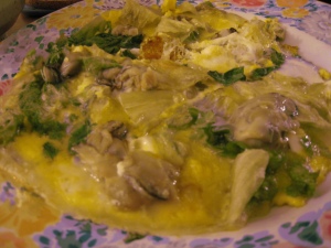 Taiwanese oyster omelette upclose 蚵仔煎 upclose